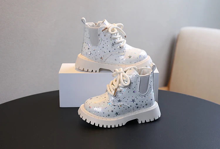 Stivali autunnali per bambini piattaforma Glimmer a stella stivali per bambini belli per il tempo libero moda Unisex alla caviglia-scarpe comode per ragazze dei ragazzi 21-30