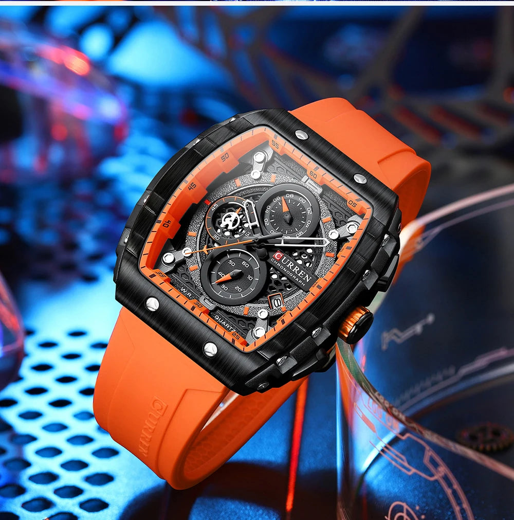 CURREN Orologi da uomo delle migliori marche Orologio da polso al quarzo quadrato di lusso Orologio cronografo luminoso impermeabile per uomo Orologio con data