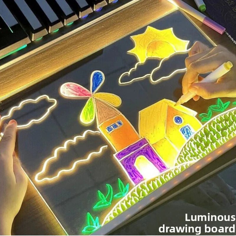 Kid Drawing Toy LED Drawing Board LED Note Board DIY Acrylic Board with Colors Pens Luminous Blackboard Wordpad with Night Light