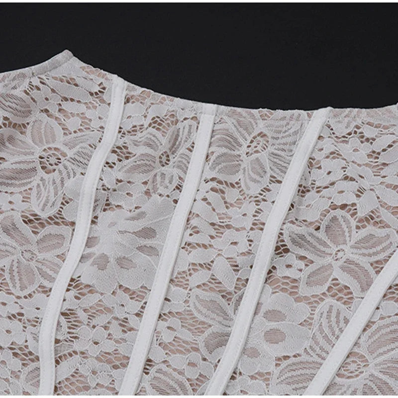 Nuovo abito sexy senza spalline in pizzo bianco per le donne 2024 abiti eleganti abito da sera aderente mini abiti estivi abiti sottili