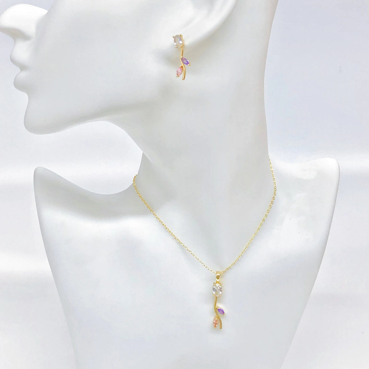 Set di Gioielli 3 Pezzi Lussuoso con Bracciale, Collana e Orecchini a Foglia, Vite e Fiore in Cristallo e Strass, Colorato e di Tendenza, per Donna, Regalo per Feste