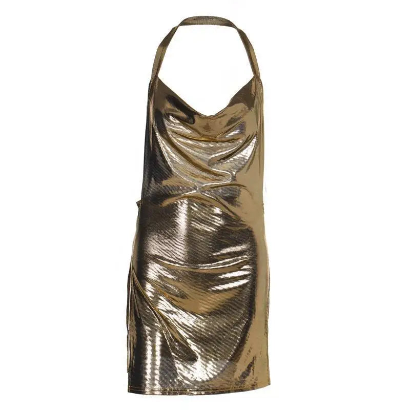 Mini abito aderente sexy per donna Bling Glitter Evening Prom Donna Halter Spacco laterale Backless Party Club Abiti estivi