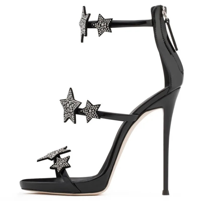 Nuovi Sandali Estivi da Donna con Diamanti e Bottoni a Stella, Tacchi a Spillo, Scarpe da Sposa Sexy con Punta Aperta, Tacchi Sottili, Calzature di Lusso di Nicchia