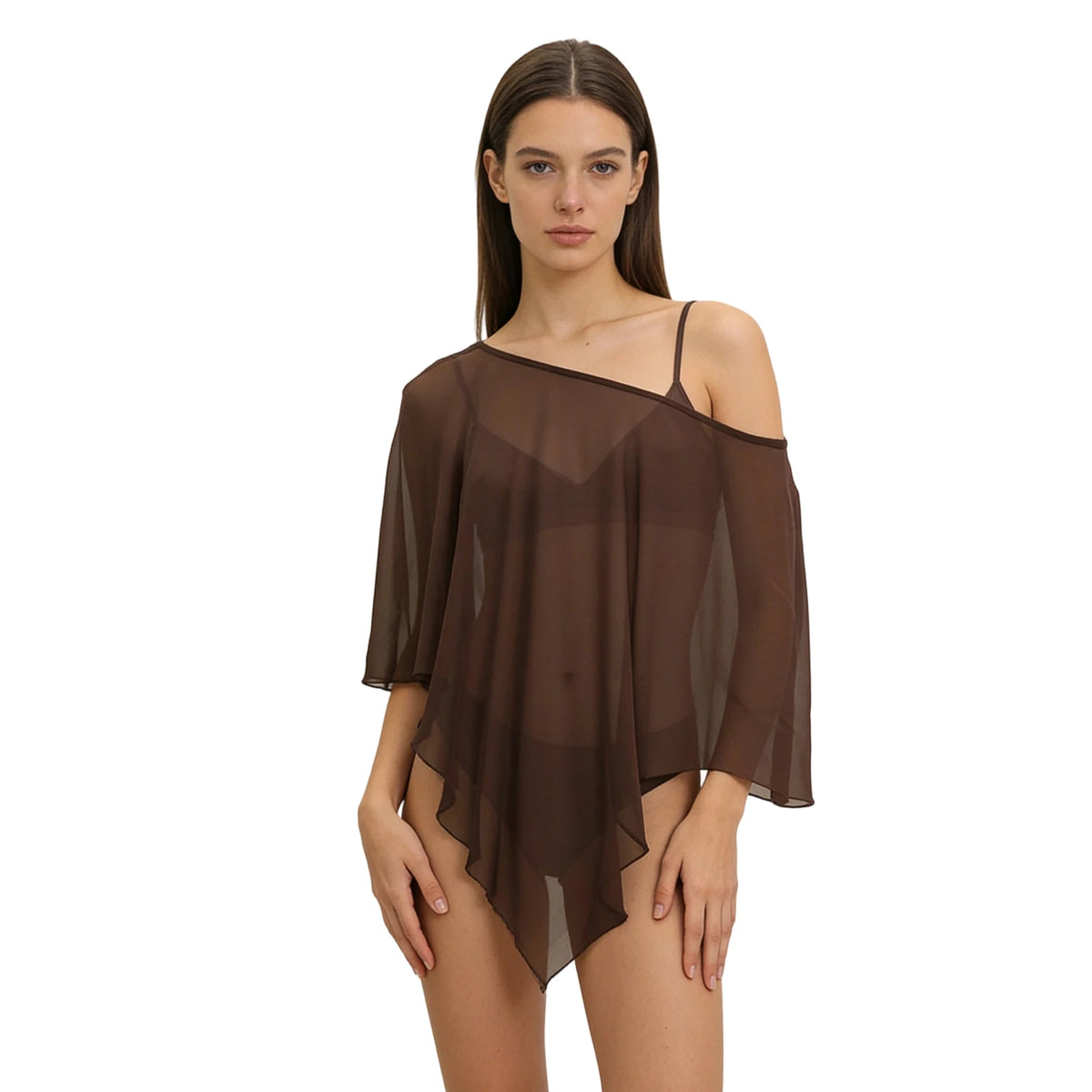 Poncho Trasparente per Donne, Scialle Asimmetrico in Rete, Mantella in Chiffon Trasparente, Copricostume per Abiti da Sera e Matrimoni
