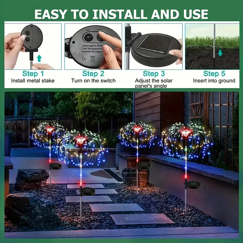 3/1pcs LED Solar Firework Lights Garden Decoration Fairy Lights Waterproof Outdoor Dandelion Lawn Lamp for Garden Lawn Decor