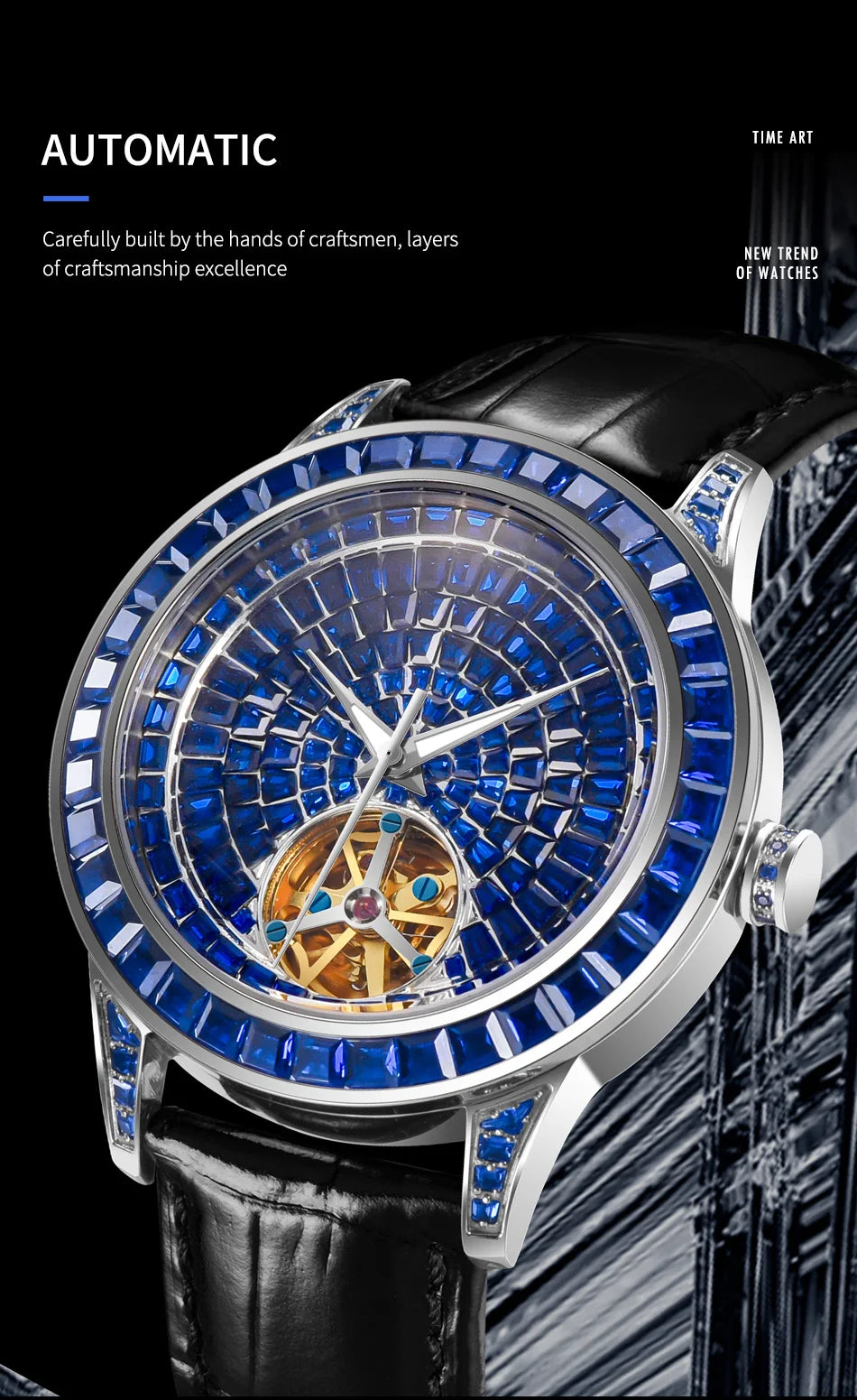 PINDU Design NUOVO Orologio Meccanico da Uomo 42MM con Quadrante Diamantato, Acciaio Inossidabile, Impermeabile, Automatico, Lusso di Alta Gamma