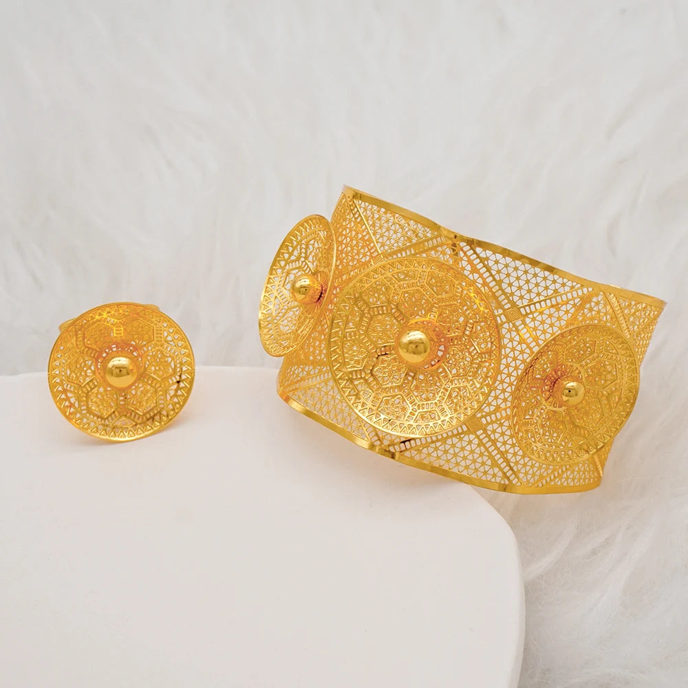 Bracciale color oro Dubai con anello per donna Bracciale con polsino a catena con ciondoli Bracciale indiano Arabo Francia Regali di gioielli da sposa