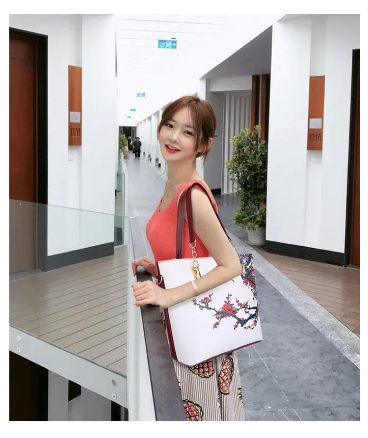 Borse a tracolla da donna con stampa floreale in stile cinese Set borsa composita pratica femminile Set da 6 pezzi marca di design Bolsa