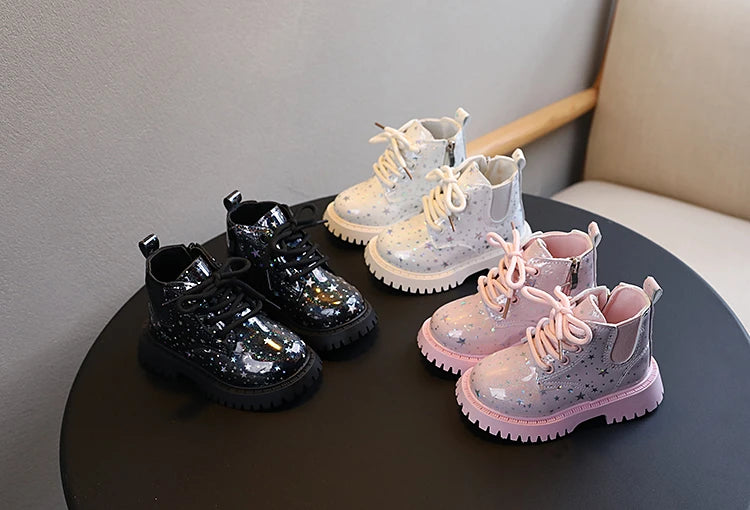 Stivali autunnali per bambini piattaforma Glimmer a stella stivali per bambini belli per il tempo libero moda Unisex alla caviglia-scarpe comode per ragazze dei ragazzi 21-30