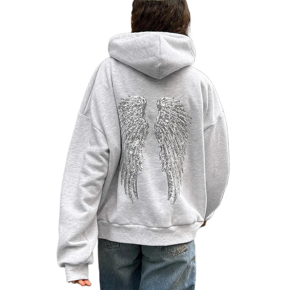 Felpe con Cappuccio Oversize da Donna con Perline e Paillettes, Fodera in Pile, Stile Y2K, Abbigliamento Casual 2026