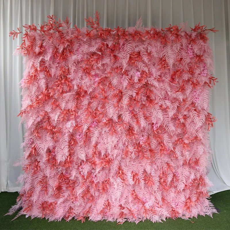 New 5D pink Feather Fabric Flower Wall Wedding Backdrop Decor Cloth Green Plants Wall Birthday Party Event Props Window Display