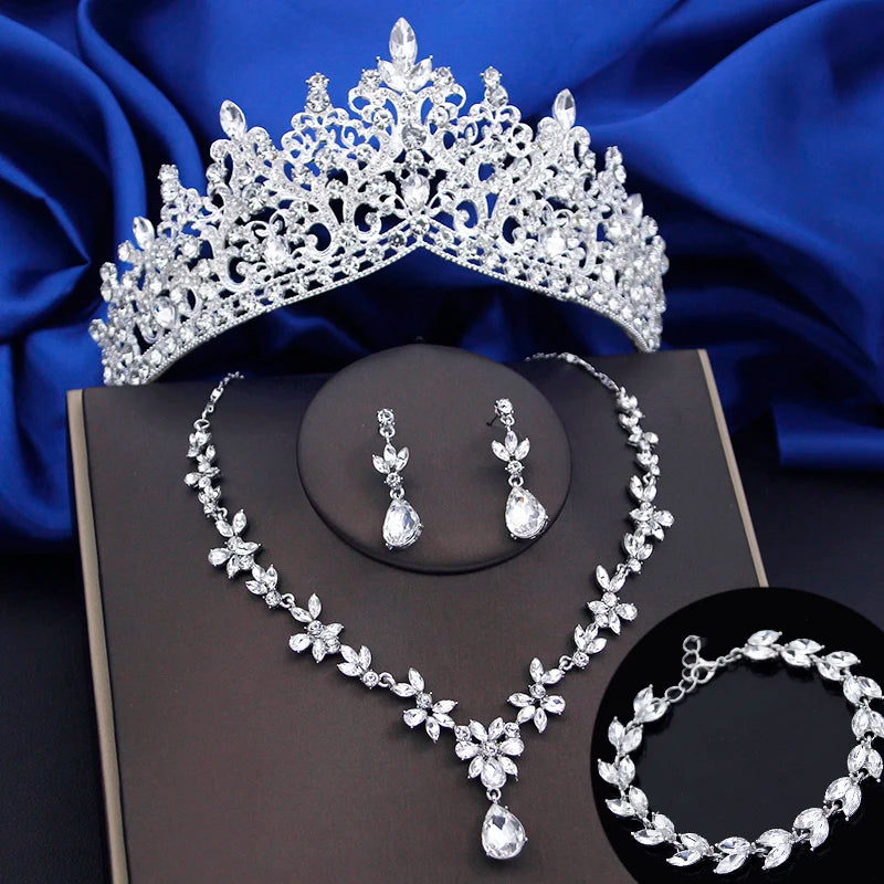 Set Gioielli Corona con Cristalli 4 Pezzi