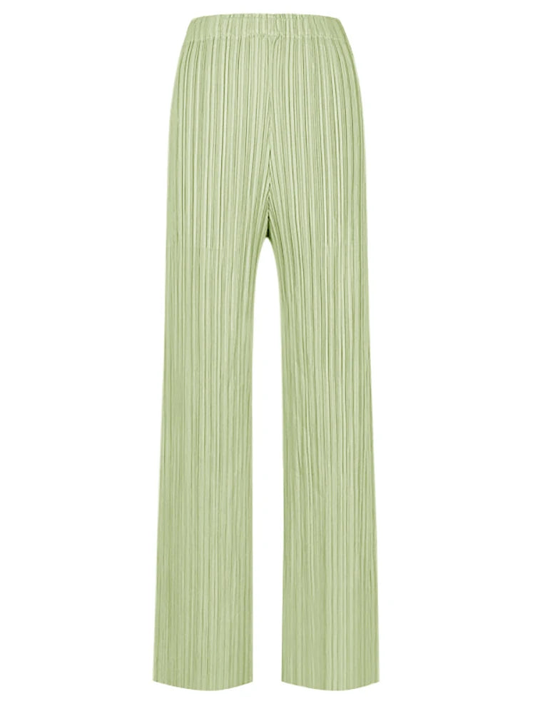Pantaloni a vita alta a pieghe dritti larghi classici di design Miyake eleganti casual da donna primavera estate autunno disponibili