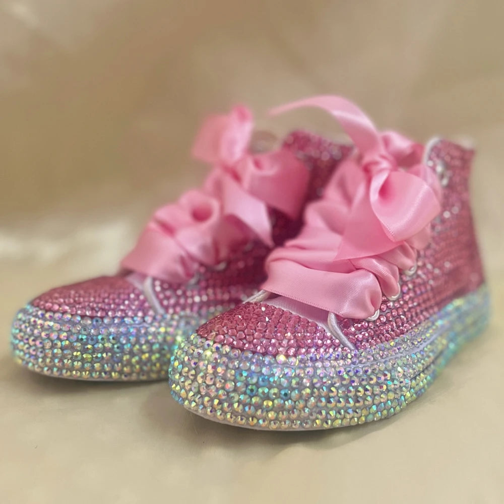 Scarpe da ginnastica Dollbling con strass scintillanti e cristalli, rosse, in tela, per Natale, matrimonio, damigella d'onore, prima comunione