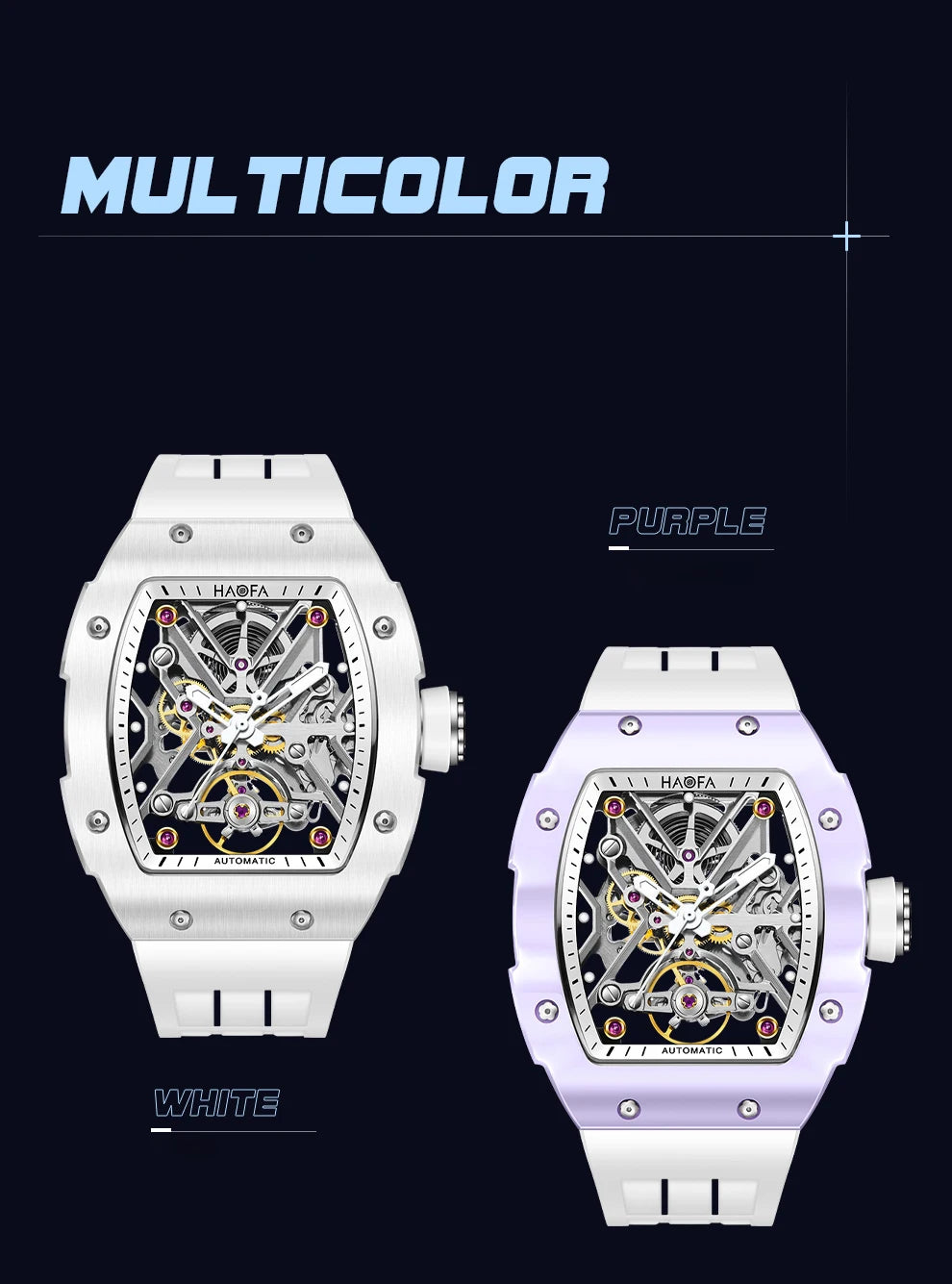 Haofa Orologio meccanico automatico scheletrato per uomo Lunetta in ceramica Zaffiro Luminoso Orologio sportivo da uomo con carica automatica impermeabile 1988