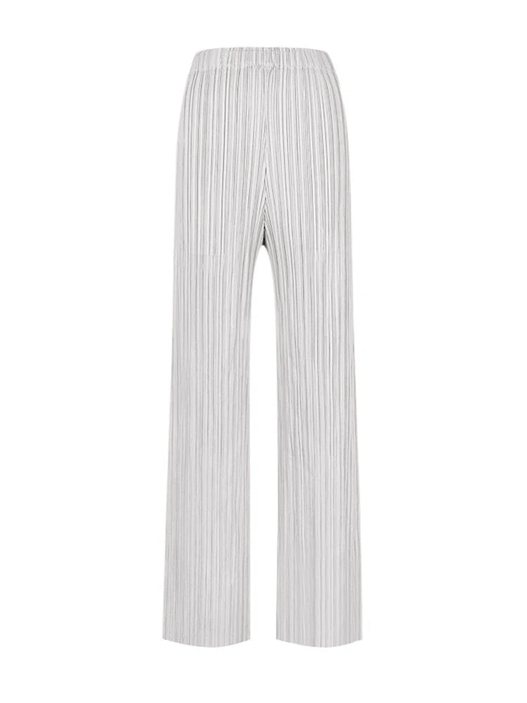 Pantaloni a vita alta a pieghe dritti larghi classici di design Miyake eleganti casual da donna primavera estate autunno disponibili