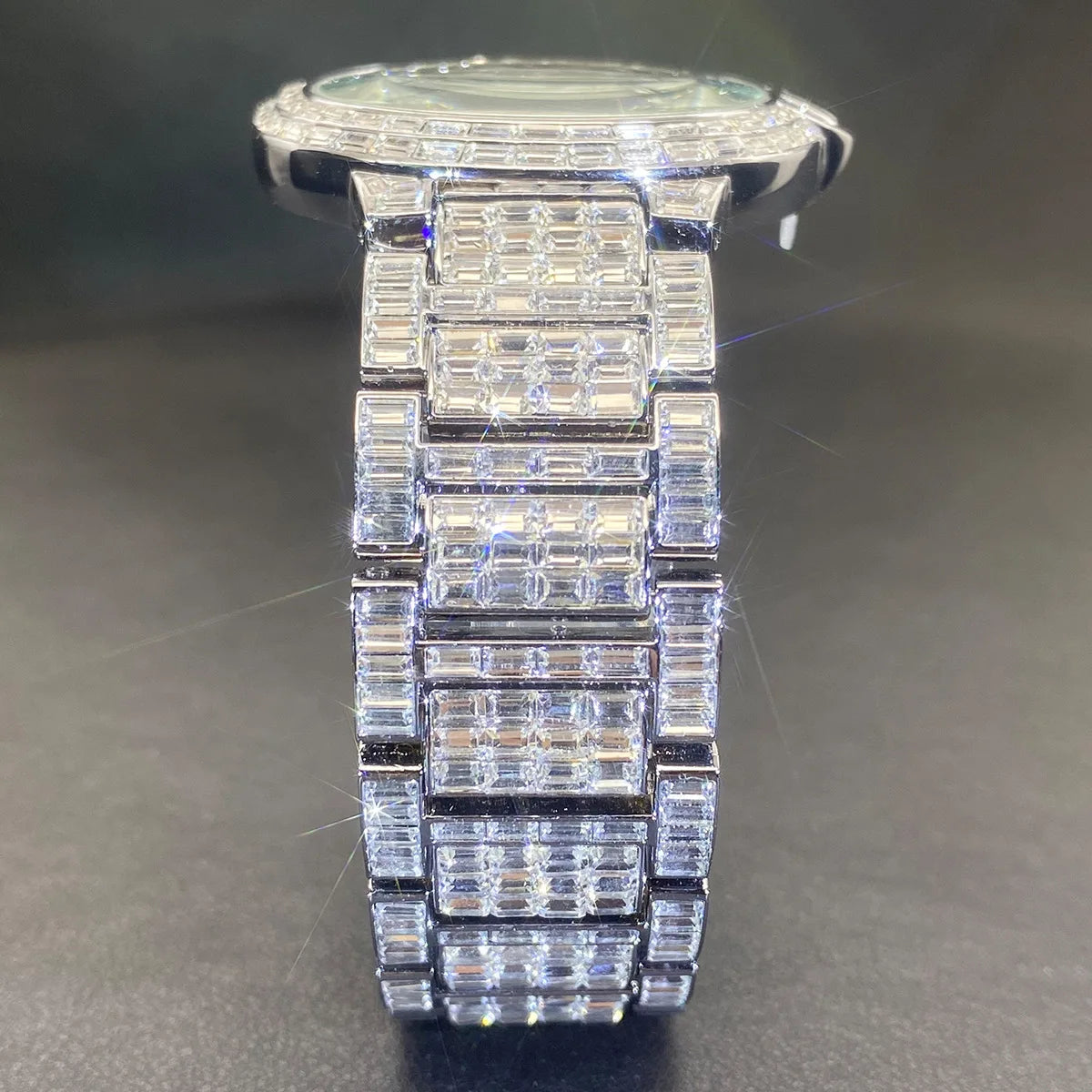 PLADEN Orologio di Lusso Quadrato con Diamanti Incastonati, Cinturino in Acciaio Lucido e Confezione Regalo, Impermeabile, Orologio da Uomo Stile Hip-Hop