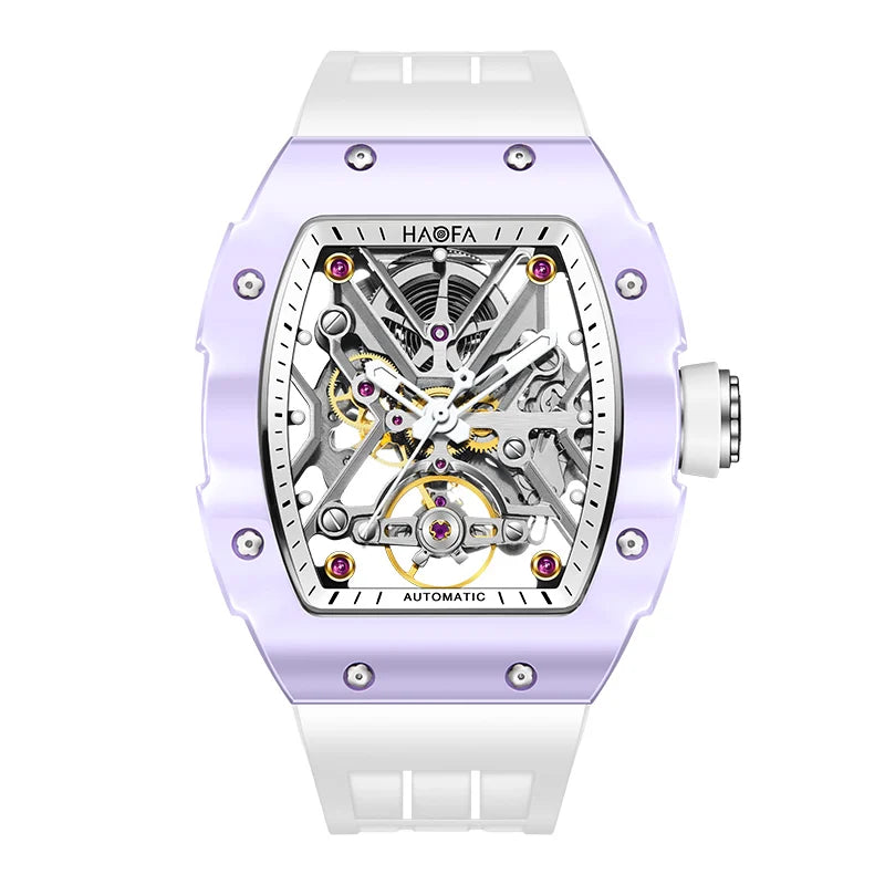 Haofa Orologio meccanico automatico scheletrato per uomo Lunetta in ceramica Zaffiro Luminoso Orologio sportivo da uomo con carica automatica impermeabile 1988