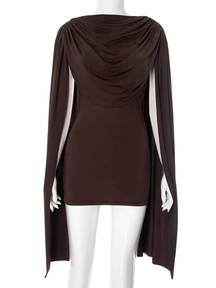 Strano gatto scialle patchwork abito da donna increspato elegante o-collo skinny senza maniche vacanza tendenza moda casual semplice mini aderente