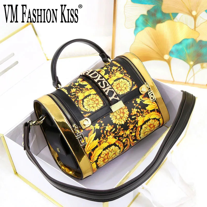 Borsa Boston da Donna con Stampa, Borsa a Spalla Grande Capacità, Borsa a Tracolla con Doppia Cerniera, Stile Mezza Copertura, Borsa con Manico Superiore