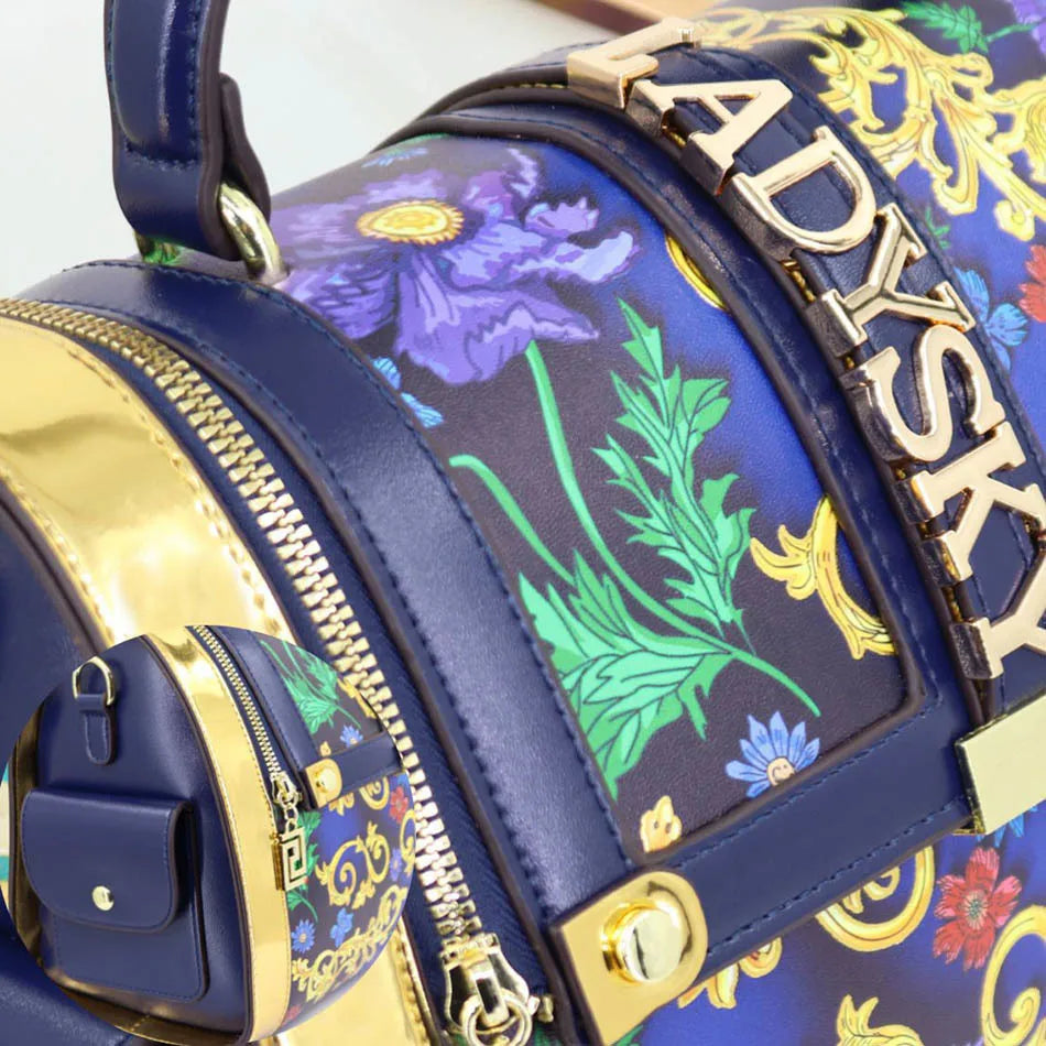 Borsa Boston da Donna con Stampa, Borsa a Spalla Grande Capacità, Borsa a Tracolla con Doppia Cerniera, Stile Mezza Copertura, Borsa con Manico Superiore