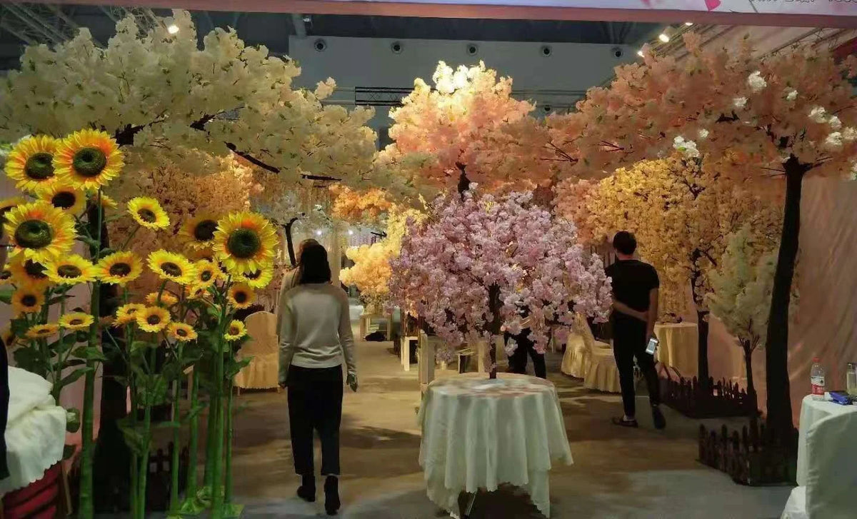 Hot Sale Customizable Pink White Artificial Cherry Blossom Bonsai Tree for Home Indoor Decor