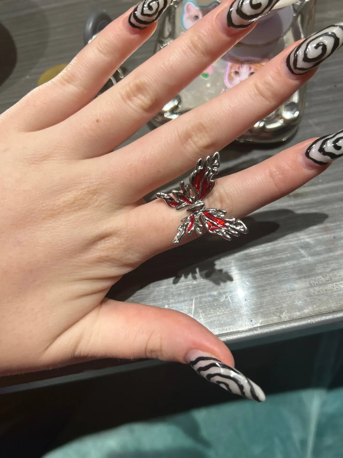 Anillos ajustables estéticos de corazón de cristal rojo irregular de apertura nueva para mujer, anillo gótico de araña animal, joyería creativa