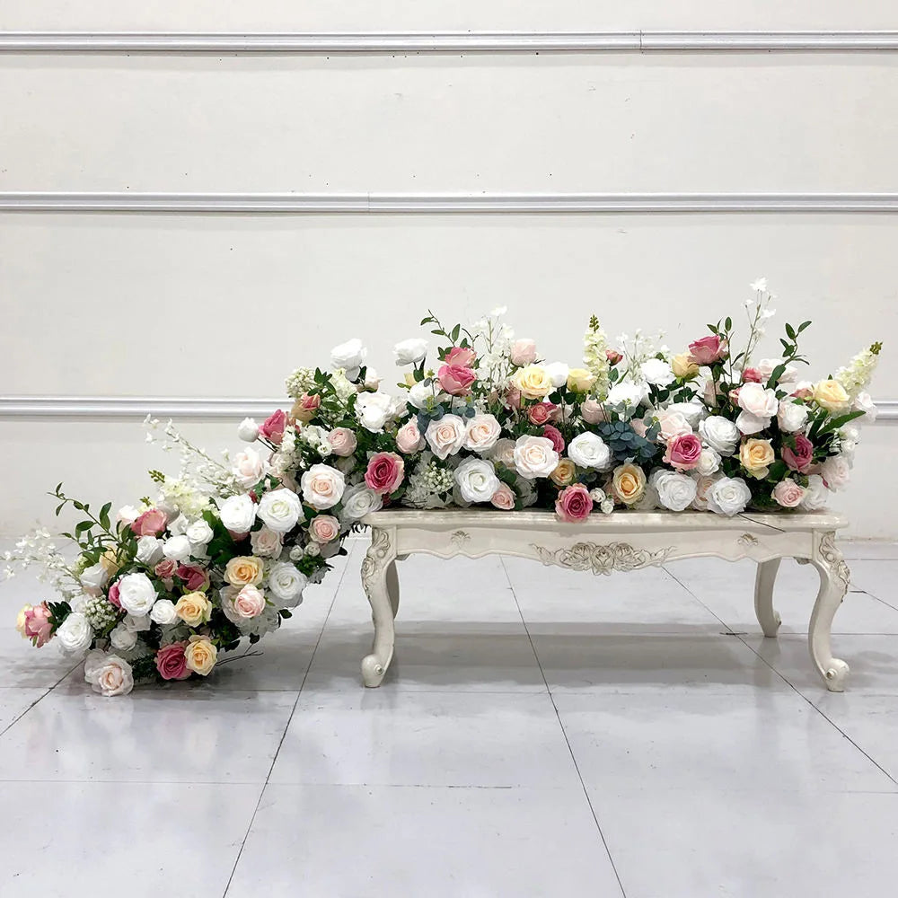 5D Luxury Artificial Flowers Wedding Decoration Table Long Runner Flower Row Floral Backdrop Arrangement Wall Arch Decor Props
