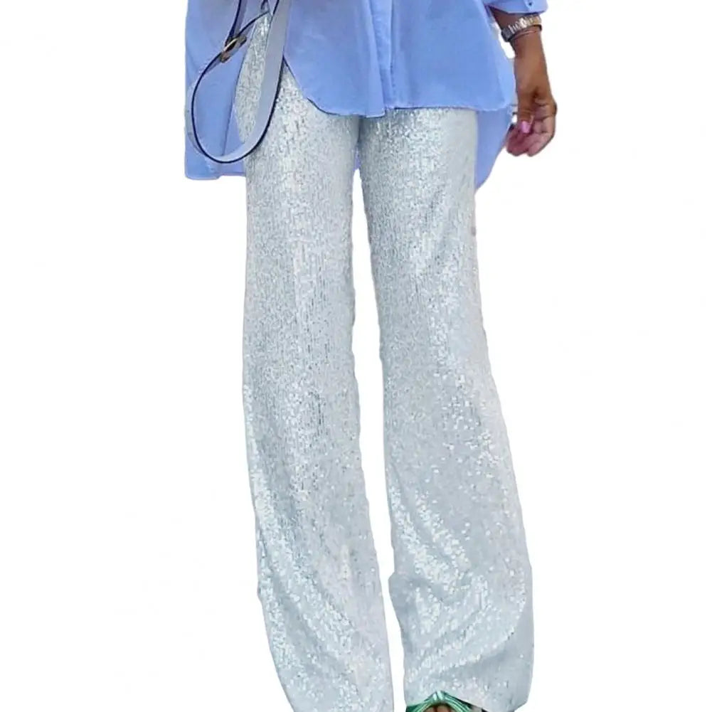 Pantaloni morbidi e comodi Pantaloni leggeri Pantaloni da donna a vita media e gamba larga Pantaloni con paillettes scintillanti Night Club Party Stage