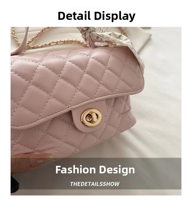 Borsa a tracolla estiva da donna, piccola e quadrata, stile elegante, nuova collezione 2026, di alta gamma, con catena e motivo a griglia