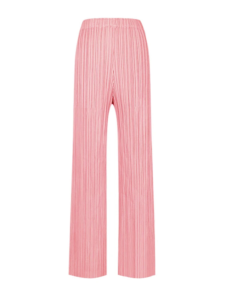 Pantaloni a vita alta a pieghe dritti larghi classici di design Miyake eleganti casual da donna primavera estate autunno disponibili