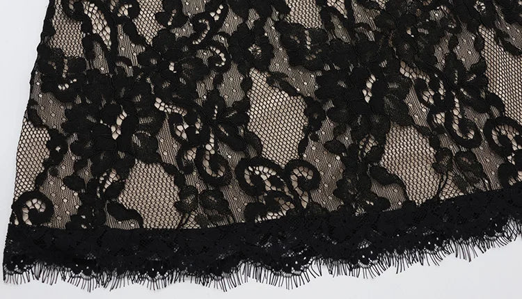 CNYISHE Abito da donna elegante e sexy con scollo a O, maniche lunghe, in pizzo traforato, vestito tubino attillato per serate e feste