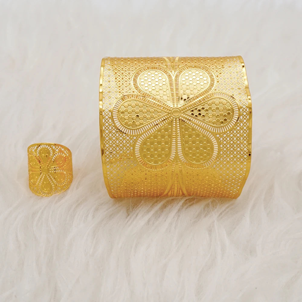 Bracciale color oro Dubai con anello per donna Bracciale con polsino a catena con ciondoli Bracciale indiano Arabo Francia Regali di gioielli da sposa