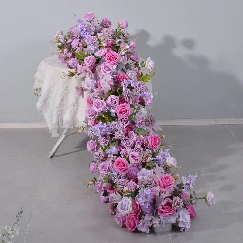 5D Luxury Artificial Flowers Wedding Decoration Table Long Runner Flower Row Floral Backdrop Arrangement Wall Arch Decor Props