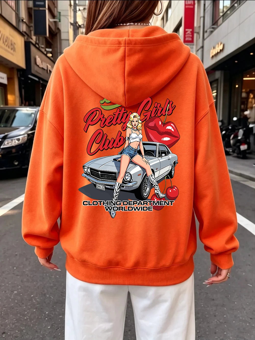Felpe con Cappuccio Stampate Pretty Girls Club, Pullover Caldi in Pile Sportivi da Jogging per Donne, Felpe Invernali Larghe, Abbigliamento Casual con Tasche