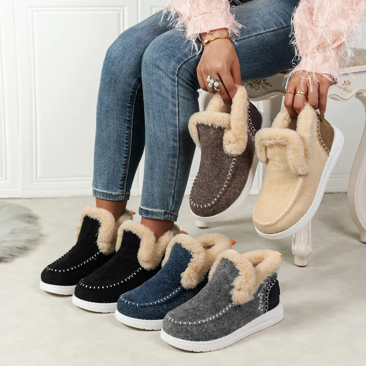 Appartamenti invernali Donna Stivaletti da neve Scarpe corte in cotone felpato Designer invernale Scarpe casual calde 2024 Tendenza Walking Zapatos Ladies