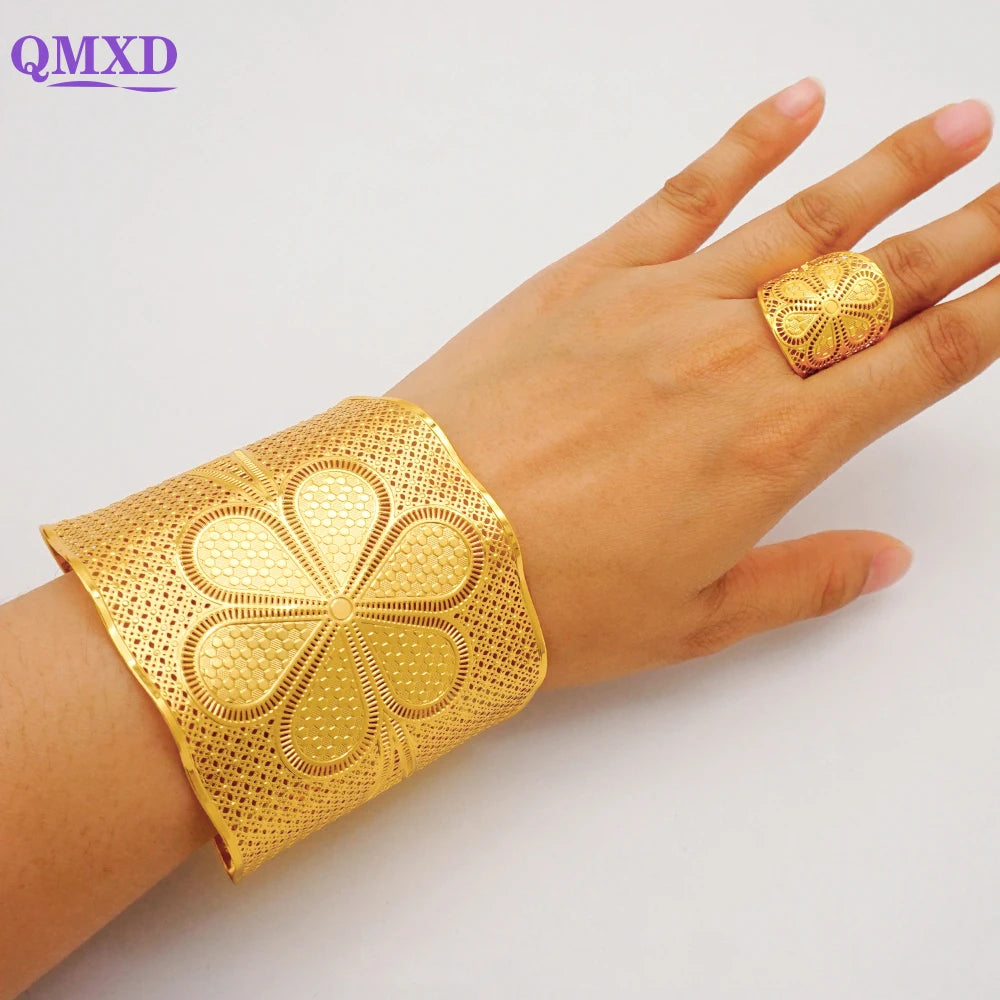Bracciale color oro Dubai con anello per donna Bracciale con polsino a catena con ciondoli Bracciale indiano Arabo Francia Regali di gioielli da sposa