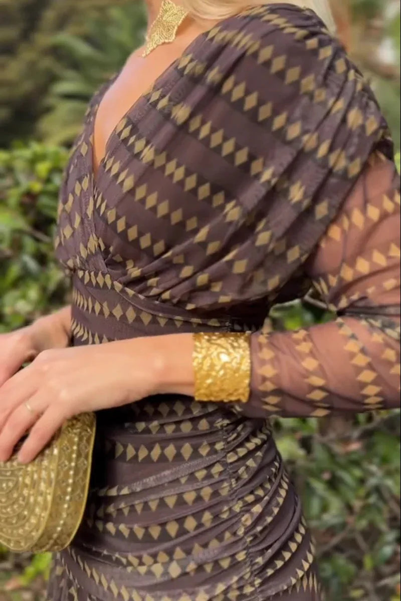 Abito Midi Estivo da Donna con Stampa in Rete e Spalline Sottili, Casual per Feste, Taglie EU e US