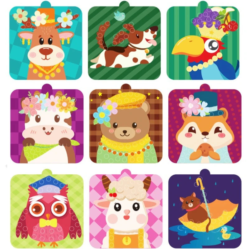 Handmade Material Children's Sticker Book Educational Early Learning Animal Pompom Art Kit Cartoon Montessori Pompom Crafts Toy