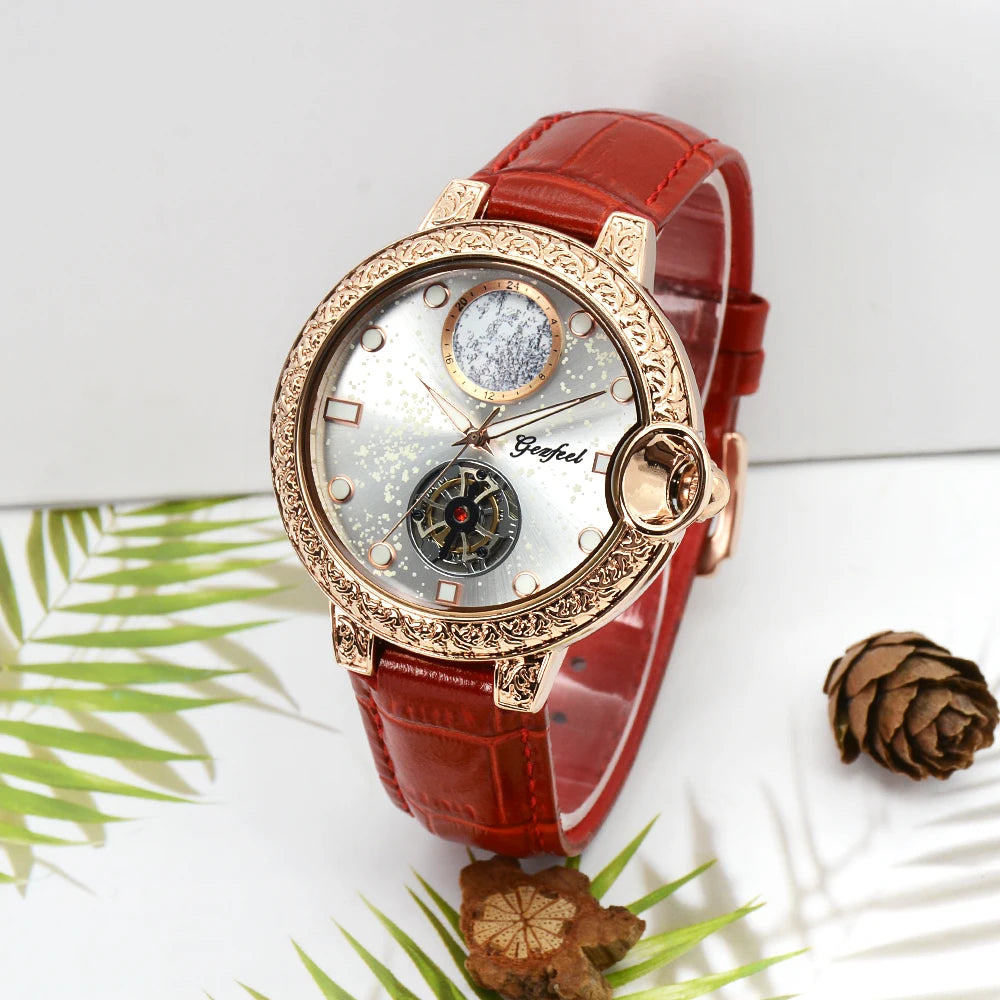 Orologio Unisex Luminoso con Cinturino in Vera Pelle e Incastonature di Diamanti
