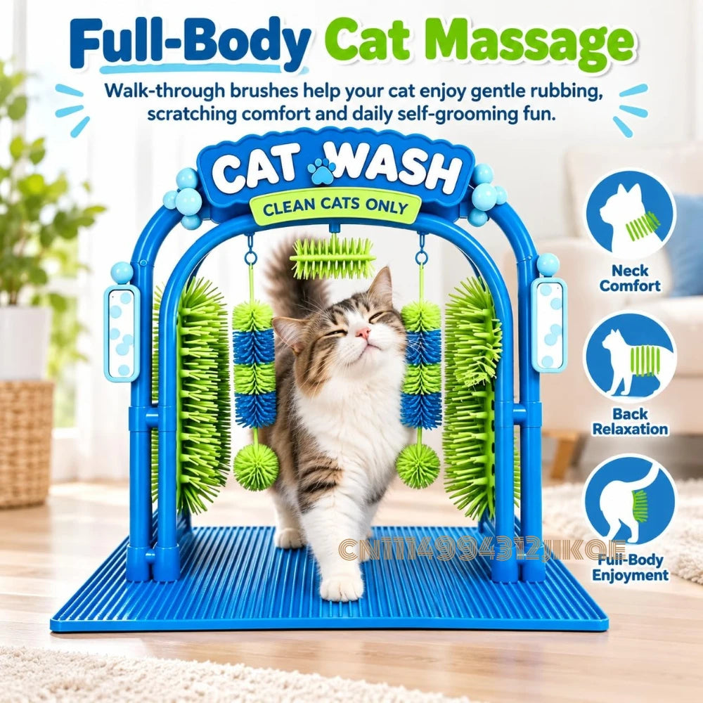 Cat Car Wash Toy, The Cat Wash Scratcher,Cat Wash Grooming Station,Self grooming arch with soft brushes helps cats enjoy massage