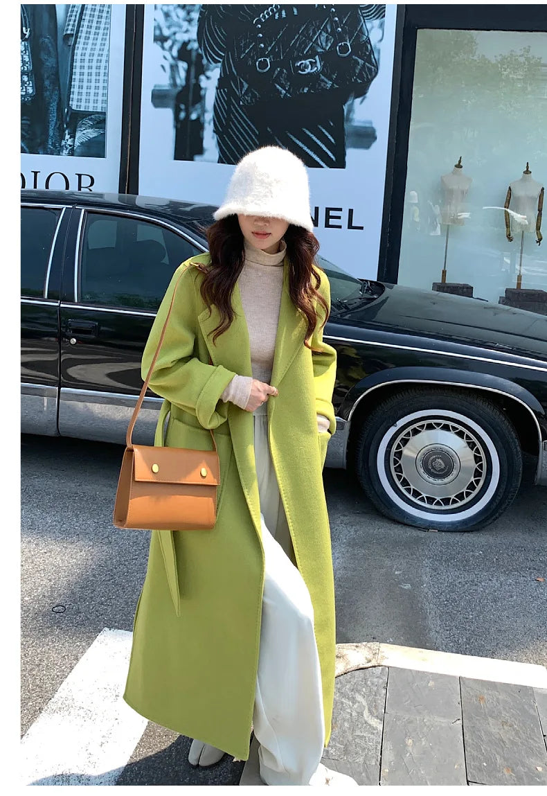 2024 Donne di Inverno di Lusso Fatti A Mano Cappotti di Lana Double Face 100% X-Lunghi Cappotti di Design Coreano Delle Donne Della Tuta Sportiva Cappotti Rosa