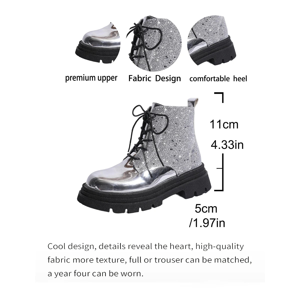 Scarpe da donna 2024 Stivali da donna alla moda argento lucido Stivali Chelsea casual e versatili Scarpe con plateau comode e calde