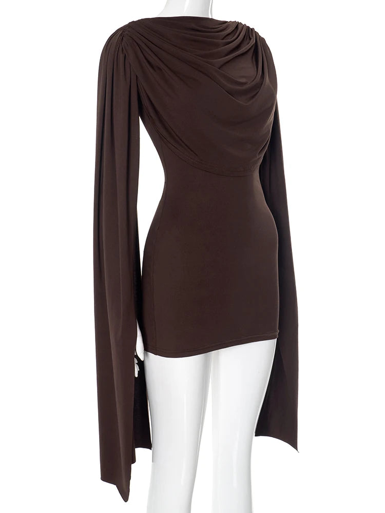 Strano gatto scialle patchwork abito da donna increspato elegante o-collo skinny senza maniche vacanza tendenza moda casual semplice mini aderente