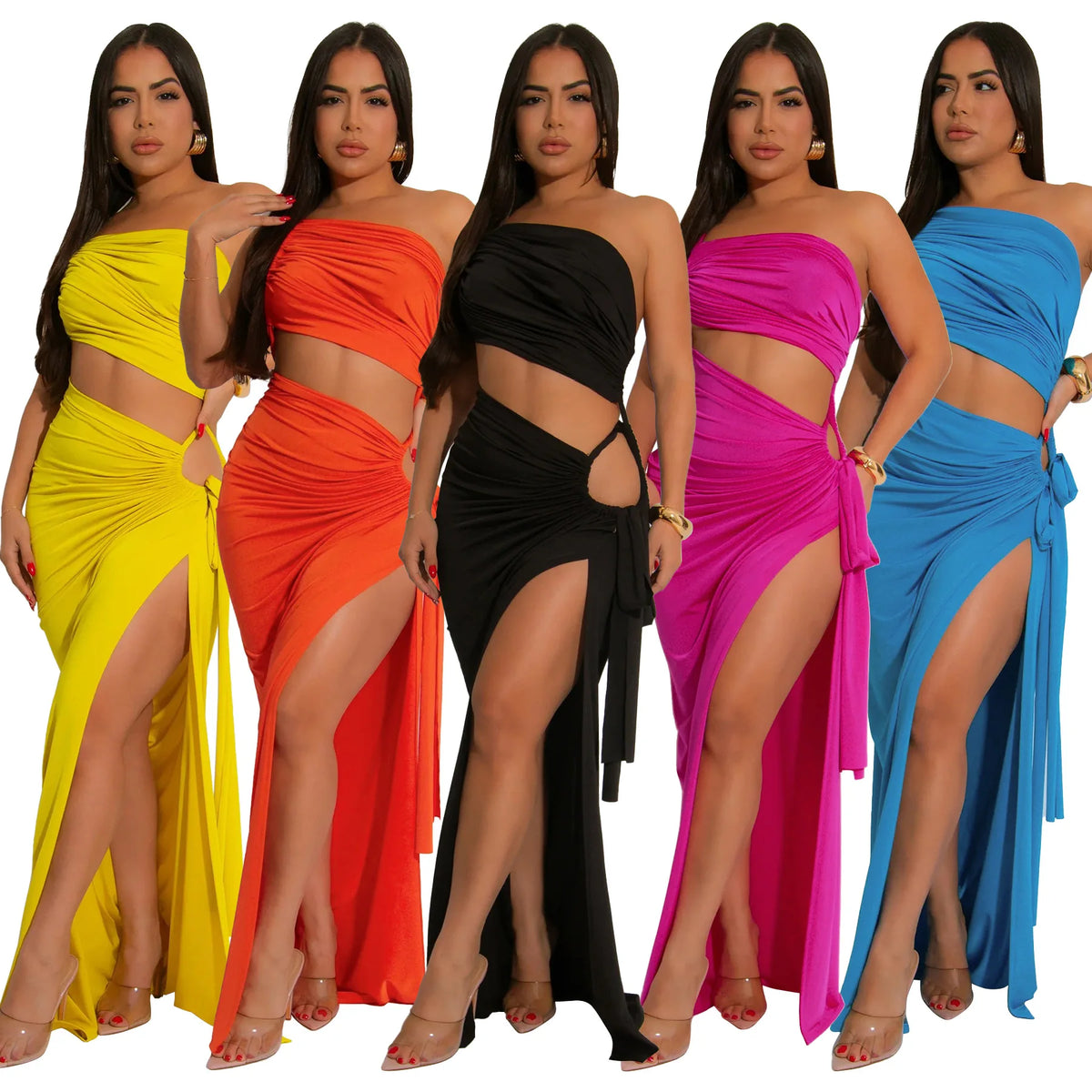 CM.YAYA Donne Senza Maniche Scava Fuori Senza Spalline Aderente Midi Lungo Maxi Vestito 2025 Estate Backless Abiti Da Festa Sexy Abiti