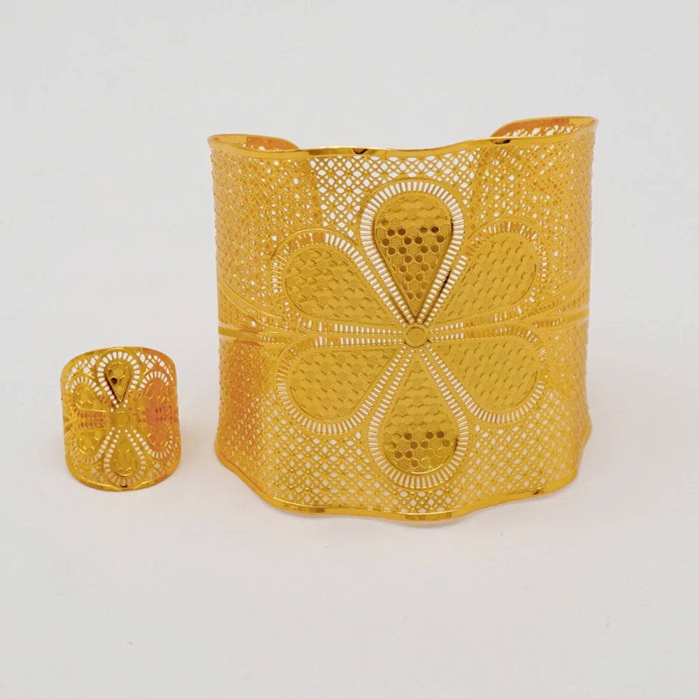 Bracciale color oro Dubai con anello per donna Bracciale con polsino a catena con ciondoli Bracciale indiano Arabo Francia Regali di gioielli da sposa