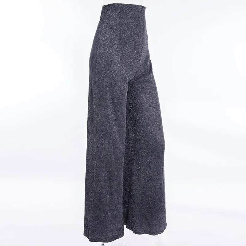 Moda elegante pantaloni a vita alta donna 2024 primavera drappo dritto paillettes Clubwear pantaloni Y2k estetica Vintage Streetwear