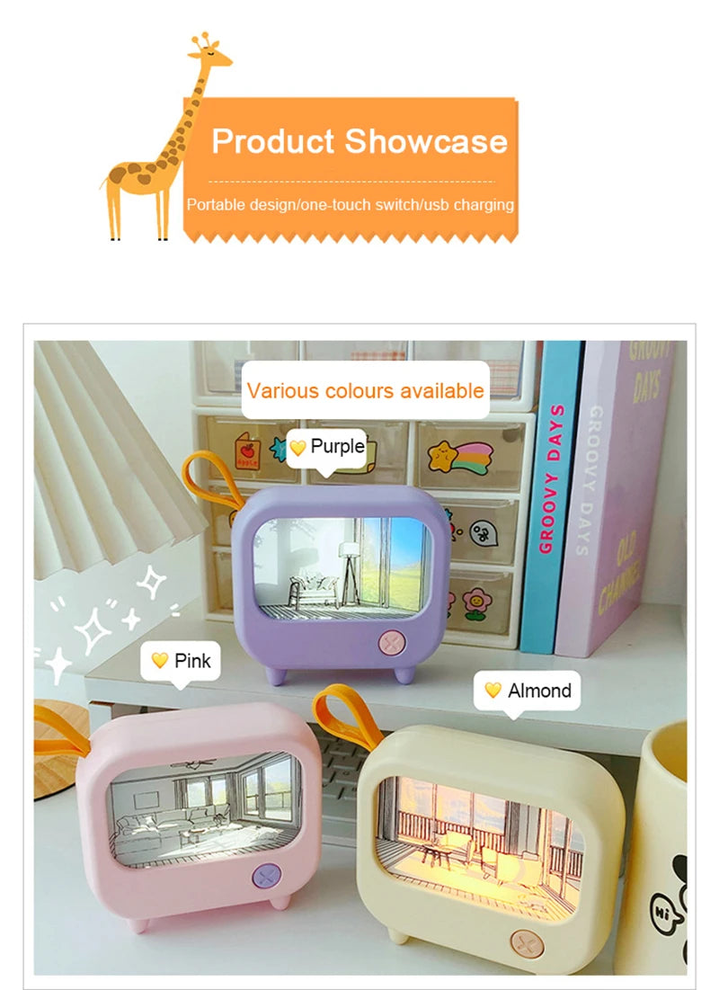 TV Painting Night Light Led Cute Child Learning Table Lamp Room Home Decoration Atmosphere Lighting Mini Desktop Birthday Gift