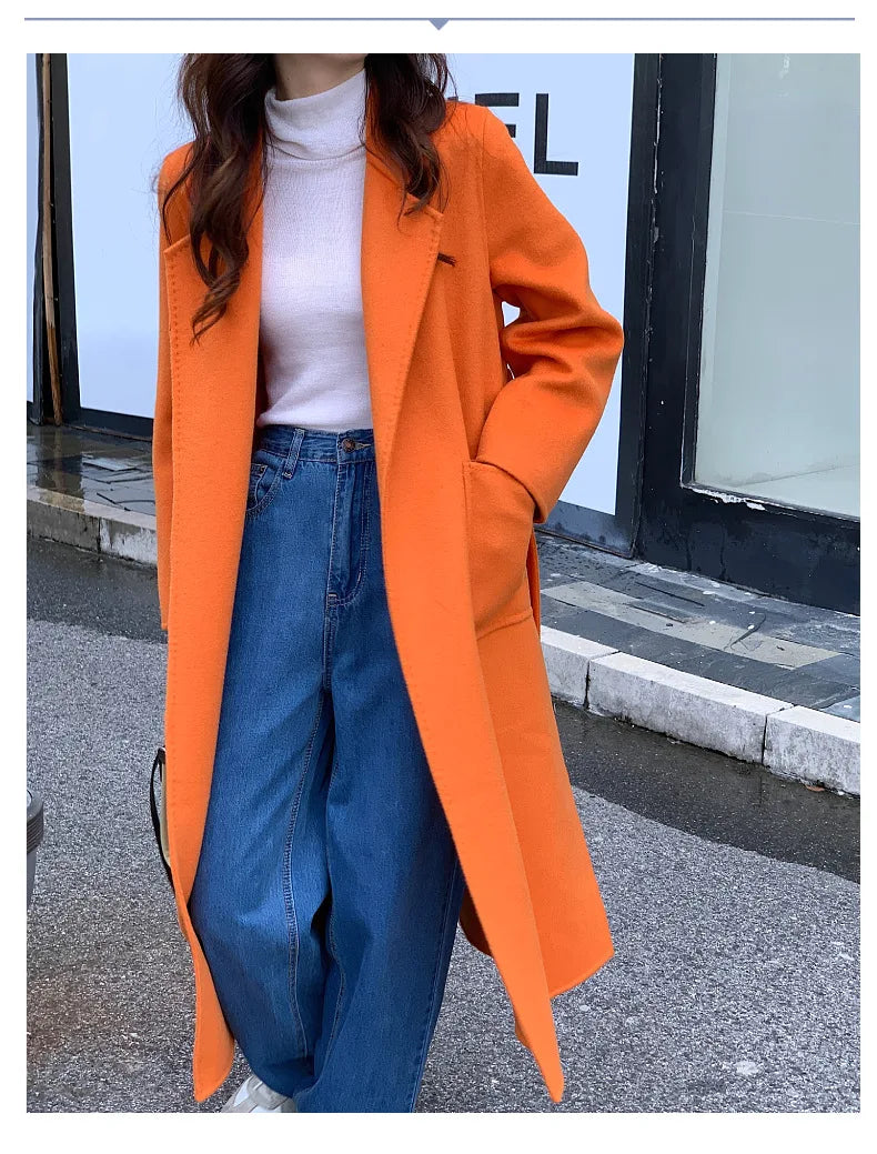 2024 Donne di Inverno di Lusso Fatti A Mano Cappotti di Lana Double Face 100% X-Lunghi Cappotti di Design Coreano Delle Donne Della Tuta Sportiva Cappotti Rosa