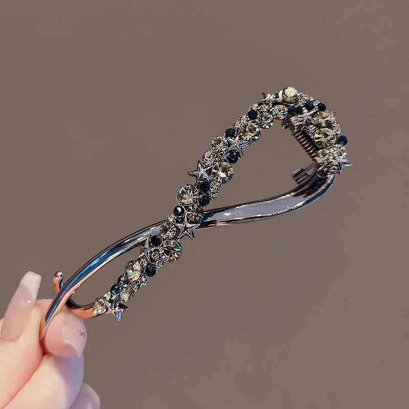 Claw Clip Elegante con Strass Effetto Banana